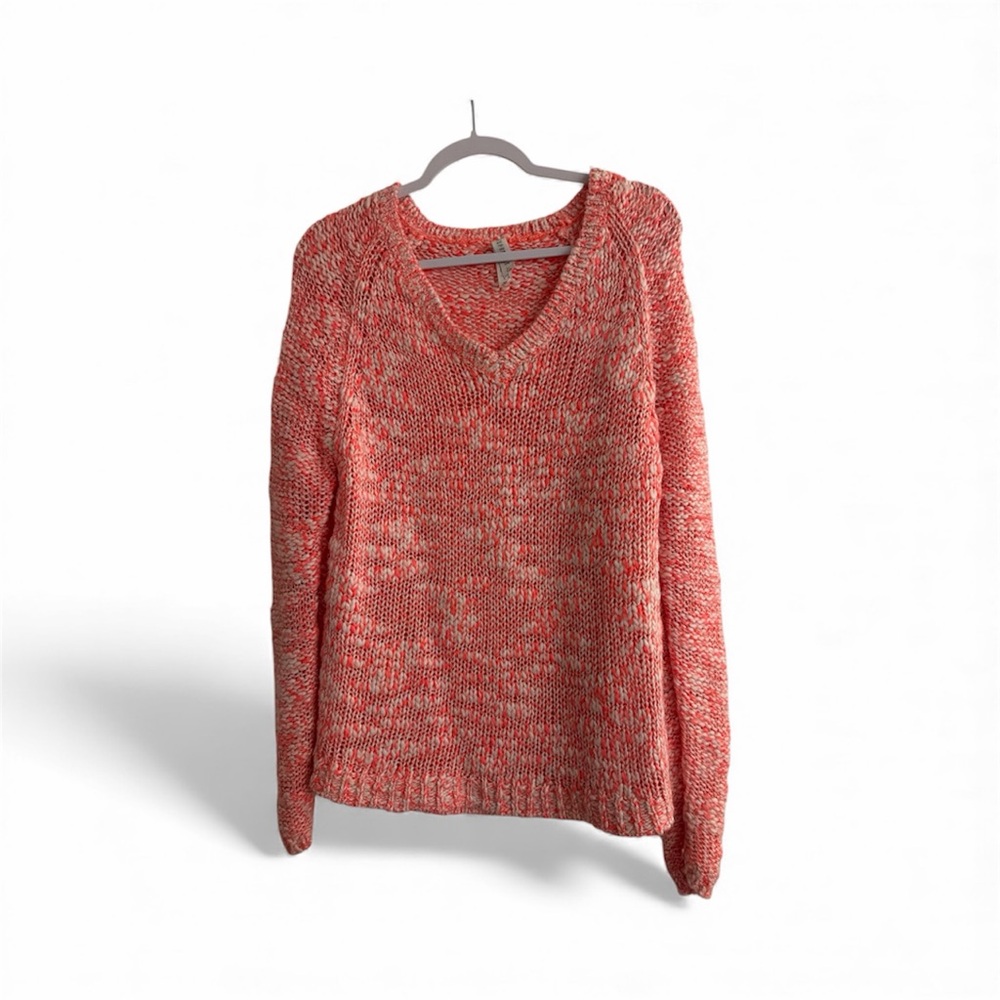 Aeropostale XL Pink Coral White Marled V-Neck Knit Sweater - Picture 2 of 4